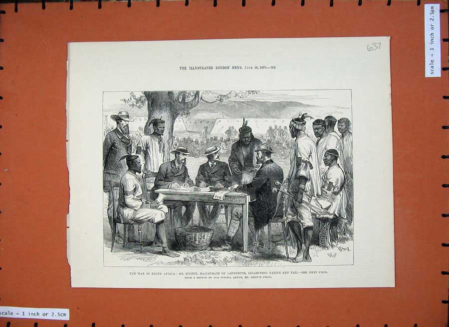 Old Antique Print 1879 War South Africa Moodie Magistrate Ladysmith Tax 19th