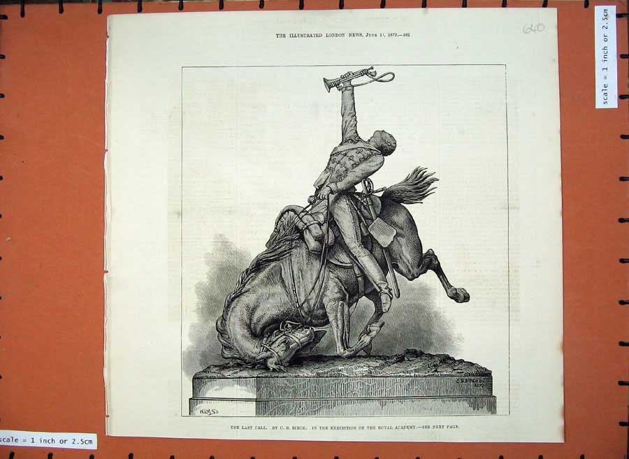 Old Antique Print 1879 Statue Man Fallen Horse Exhibition Royal Academy 19th