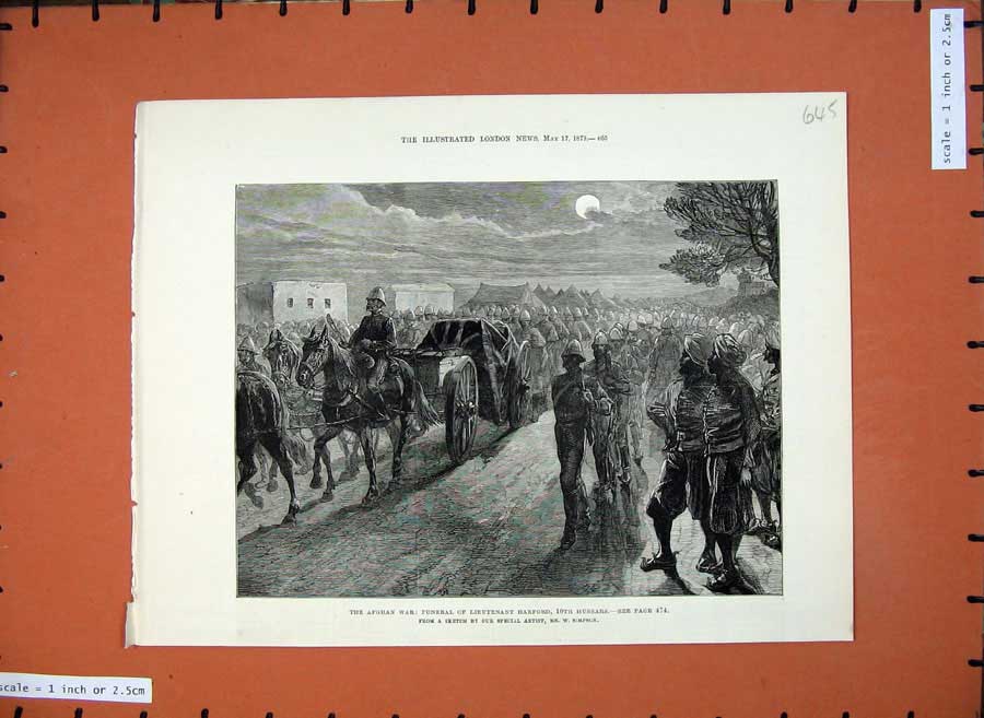 Old Antique Print 1879 Afghan War Funeral Lieutenant Harford Hussars Army 19th