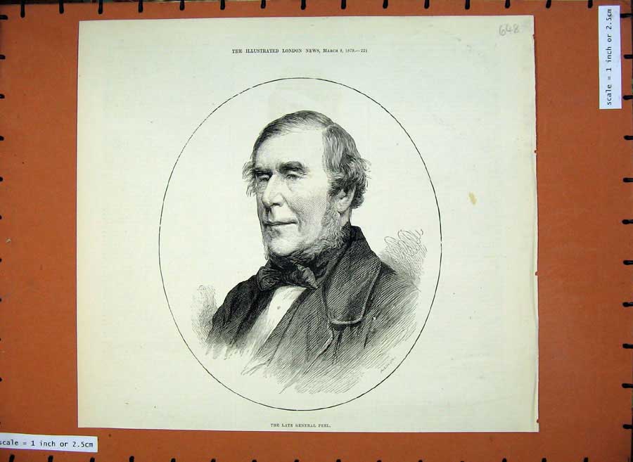 Original Old Antique Print 1879 Portrait General Peel Army War Man Victorian