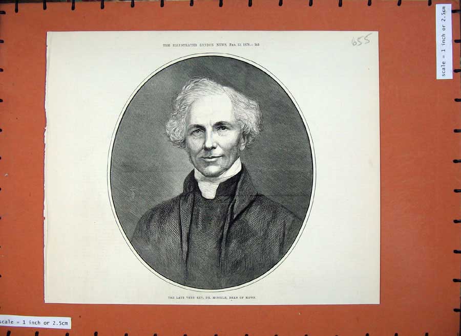 Original Old Antique Print 1879 Portrait Rev. Dr Mcneile Dean Ripon Man 19th