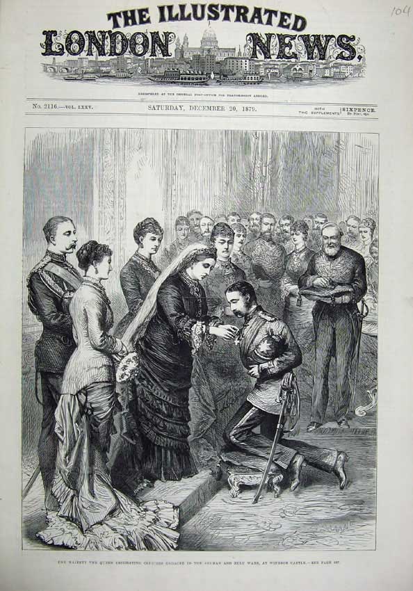 Old Antique Print 1879 Queen Officers Army Afghan Zulu War Windsor Castle 19th