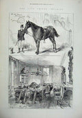 Original Old Antique Print 1879 Prince Imperial Home Study Horse Stag Stable