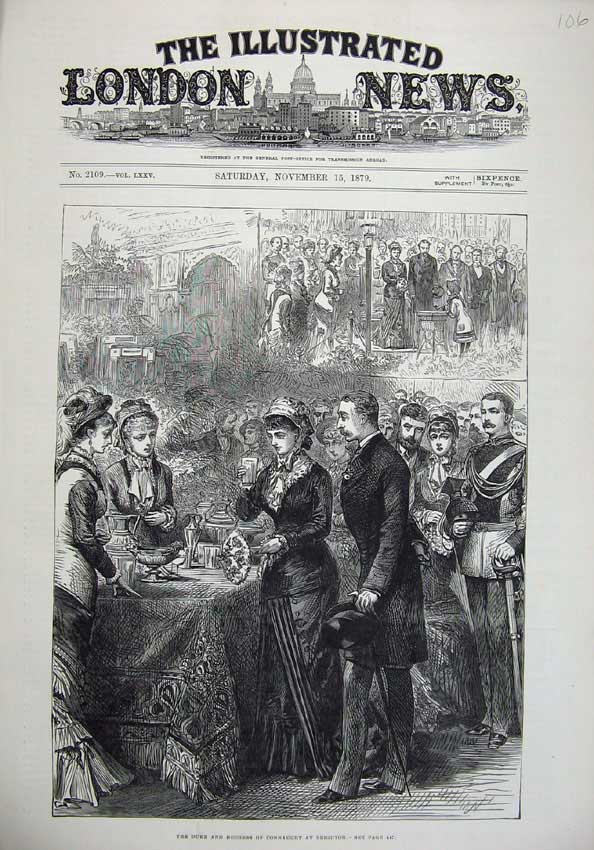 Original Old Antique Print 1879 Duke Duchess Connaught Brighton Romance People