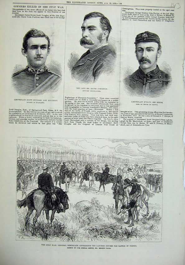 Old Antique Print 1879 Zulu War General Newgate Battle Ulundi Men Buffs 19th