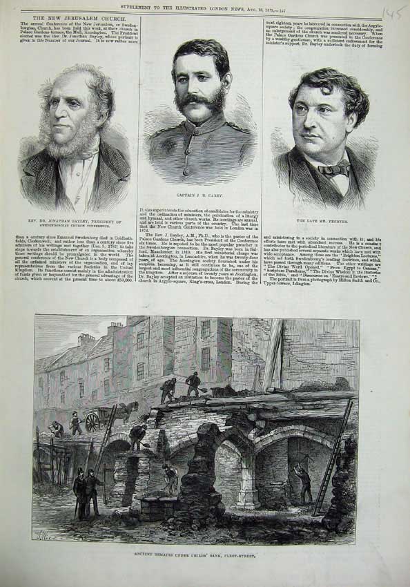 Old Antique Print 1879 Child'S Bank Fleet Street Bayley Carey Fechter Men 19th