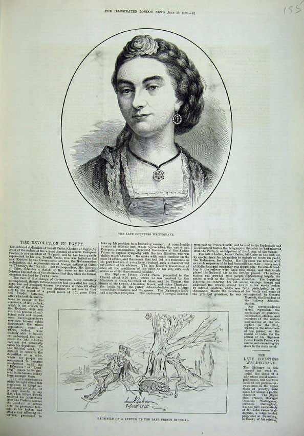 Original Old Antique Print 1879 Countess Waldegrave Sketch Prince Imperial 19th