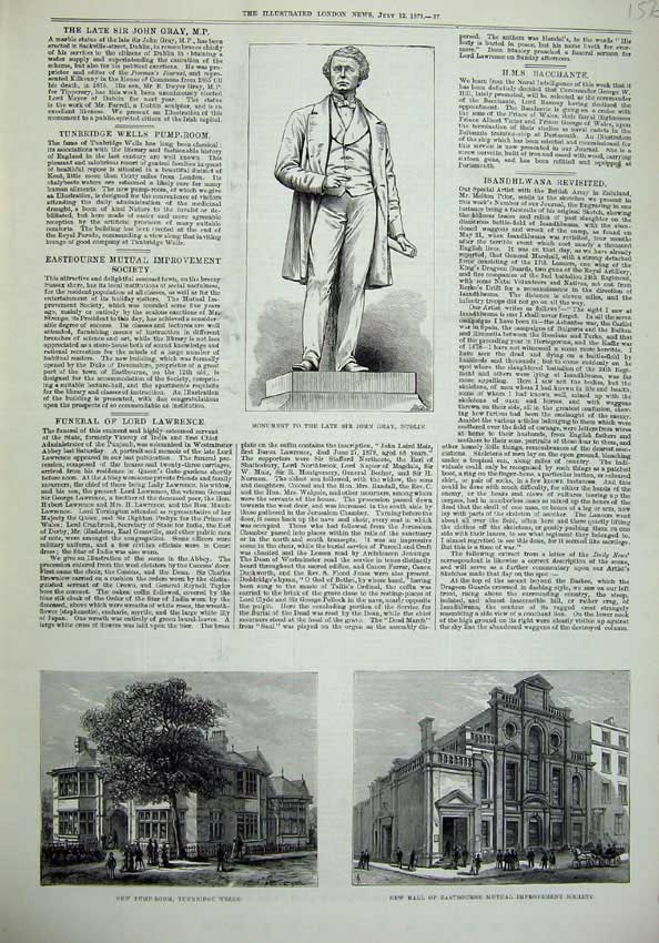 Old Antique Print 1879 Monument Gray Dublin Turnbridge Wells Eastbourne 19th
