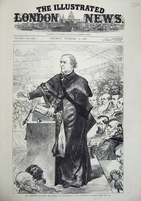 Old Antique Print 1879 Gladstone Lord Rector University Glasgow Scotland 19th