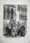 Original Old Antique Print 1879 Constantinople Moslems Mosque People Church