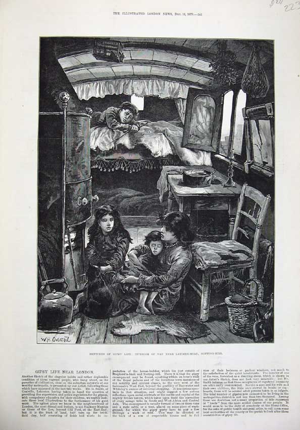 Old Antique Print 1879 Gipsy Life Interior Van Latimer Notting Children 19th
