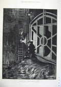 Old Antique Print 1879 Fine Art London Underground Penstock Chamber Man 19th
