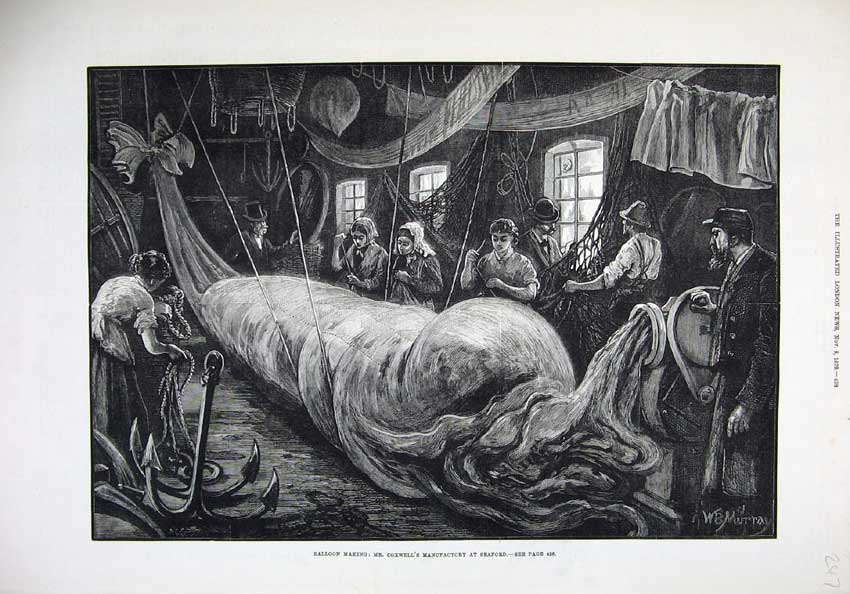 Old Antique Print 1879 Balloon Making Coxwell'S Manufactory Seaford Art 19th