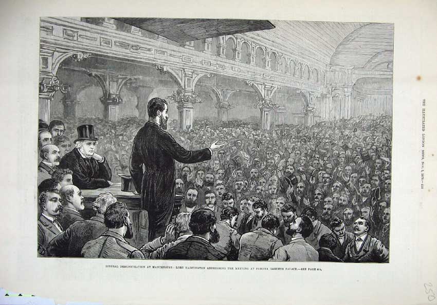 Old Antique Print 1879 Liberal Manchester Lord Hartington Pomona Gardens 19th