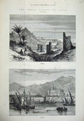 Old Antique Print Floods Spain 1879 View Almeria Malaga Mountains Ships 19th