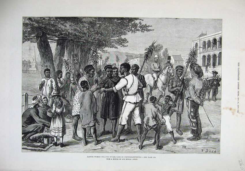 Old Antique Print 1879 Kaffir Women Sugar Cane Pietermaritzburg Fine Art 19th