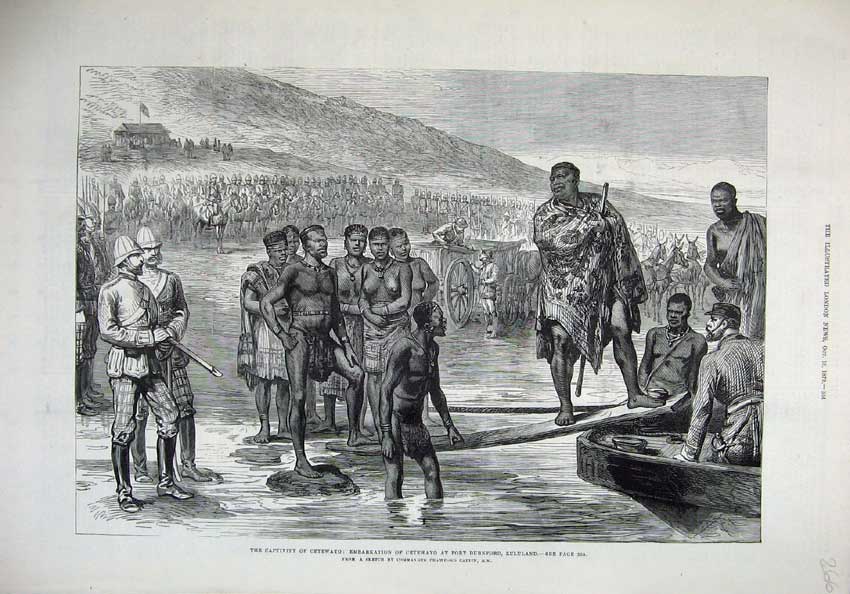 Old Antique Print 1879 Cetewayo Port Durnford Zululand War Natives Boat 19th