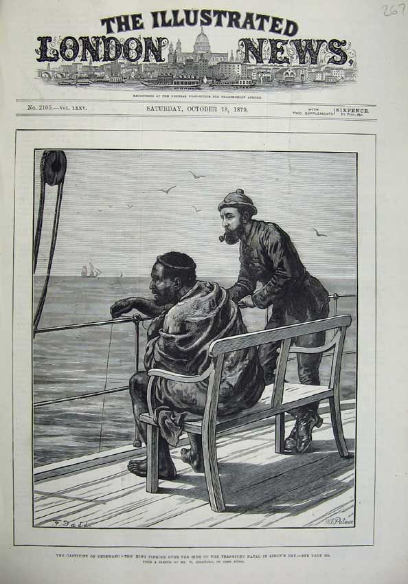 Old Antique Print 1879 Cetewayo King Fishing Transport Ship Natal Simon'S 19th