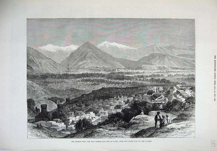 Old Antique Print 1879 Afghan War Bala Hissar City Cabul Citadel Mountain 19th