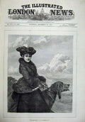 Original Old Antique Print 1879 Fine Art Beautiful Woman Dog Country Victorian