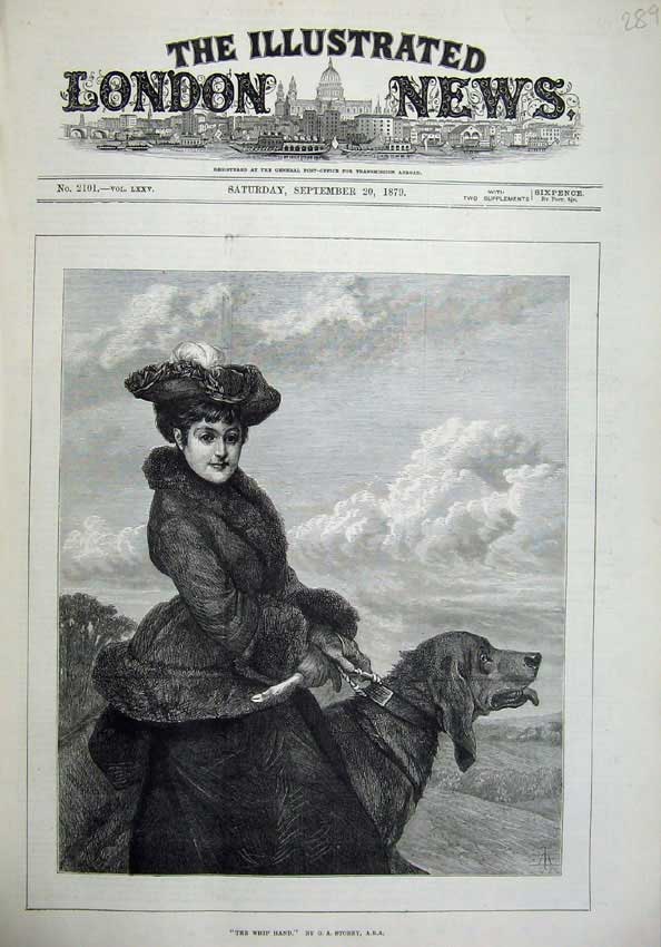 Original Old Antique Print 1879 Fine Art Beautiful Woman Dog Country Victorian