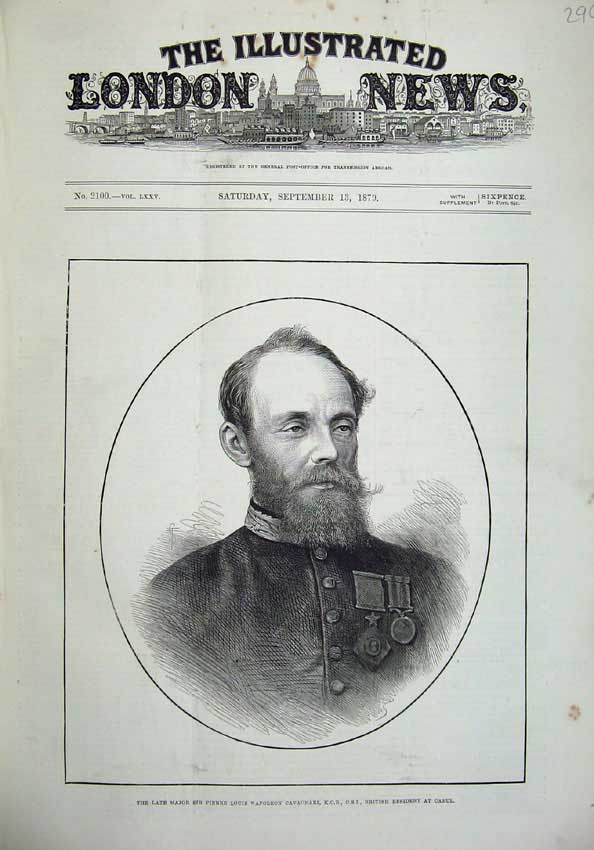 Old Antique Print 1879 Portrait Major Sir Pierre Louis Napoleon Cavagnari 19th