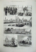Original Old Antique Print 1879 Prince Wales Grimsby Dock Corn Exchange Albert
