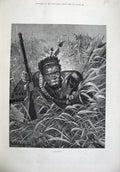 Old Antique Print 1879 Zulu Scout War Natãve Man Gun Grass Woodville Art 19th