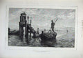 Original Old Antique Print Fine Art 1879 Ave Maria Boat Romance Steps Robertson