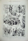 Original Old Antique Print 1879 French Chrity Fete Royal Albert Hall Men Women