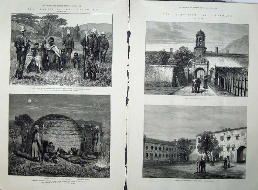Old Antique Print Cetewayo 1879 Brigadier Clarke Ndaza Fraal Castle Cape 19th