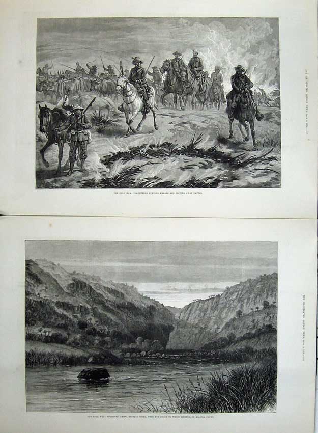 Old Antique Print Zulu War 1879 Army Kraals Cattle Buffalo River Melvill 19th