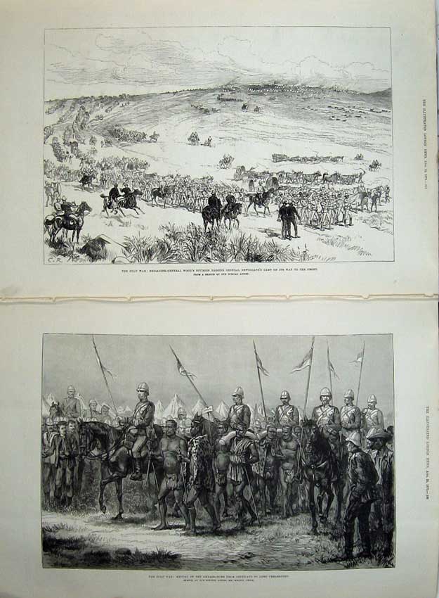 Old Antique Print 1879 Zulu War General Wood Newdigate Army Chelmsford 19th