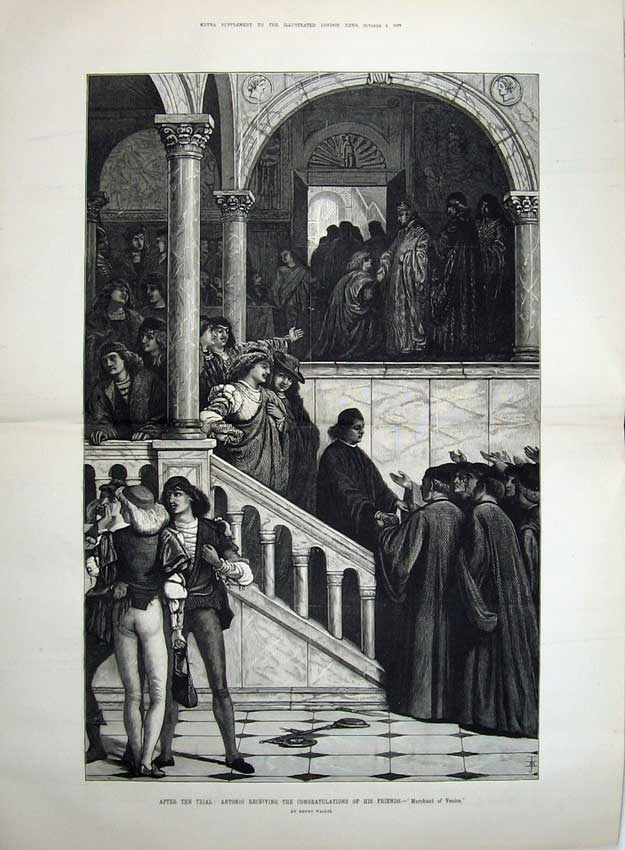 Old Antique Print 1879 Trial Antonio Men Merchant Venice Fine Art Wallis 19th