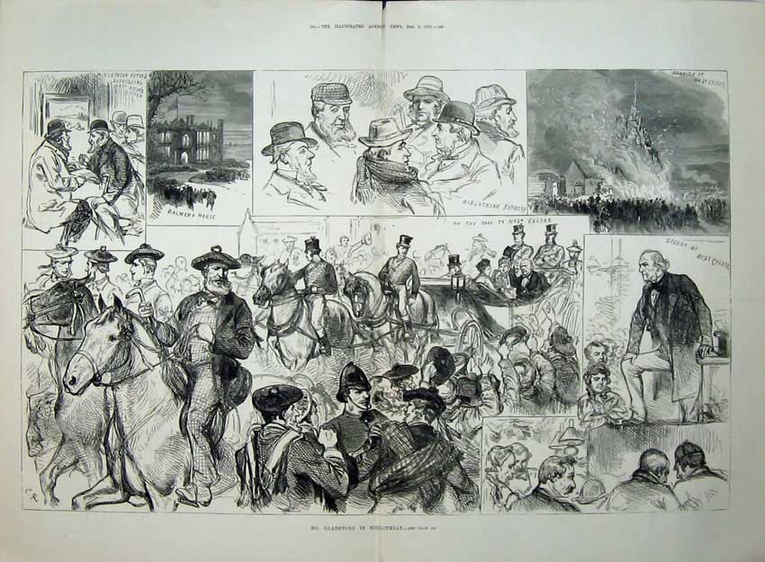 Antique Old Print 1879 Mr Gladstone Midlothian Scotland Dalmeny House War 19th