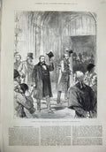 Original Old Antique Print 1880 New Parliament Meeting Members Westminster Hall