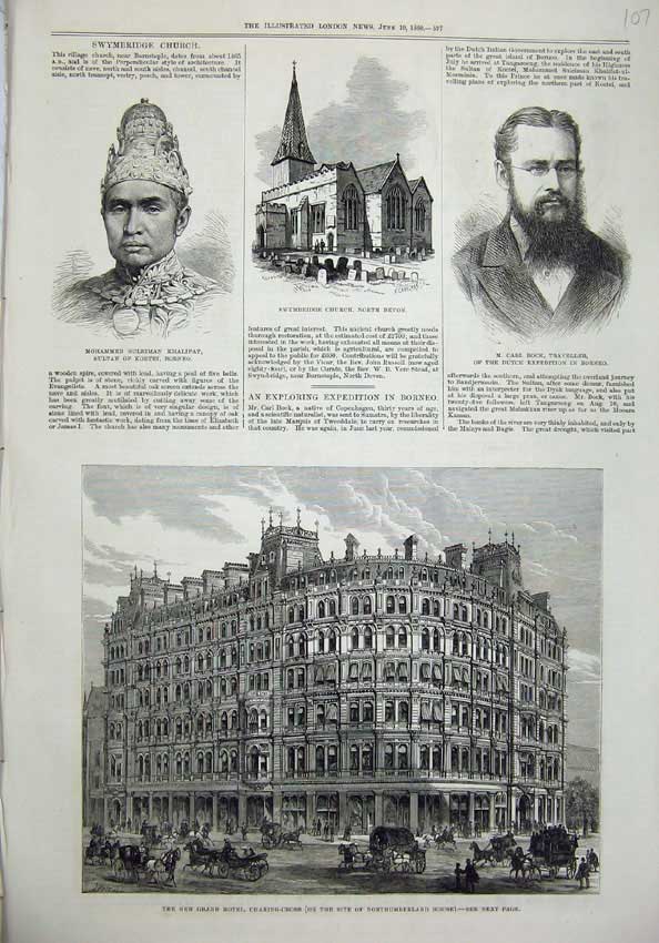 Old Antique Print 1880 Grand Hotel Charing Cross Swymbridge Church Bock 19th