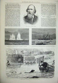 Original Old Antique Print 1880 Wilhelm Kumpel Icebergs LeopSardinian Ship Dog