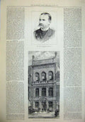 Original Old Antique Print Major John Cook 1880 Building Art Union London 19th