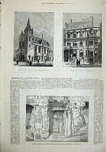 Old Antique Print 1880 Burgh Hall Glasgow Carlton Club Tomb Nofre Meidoum 19th
