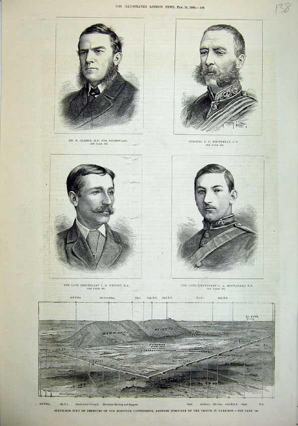 Old Antique Print 1880 Sherpore Cantonment Troops Garrison War Army Men 19th