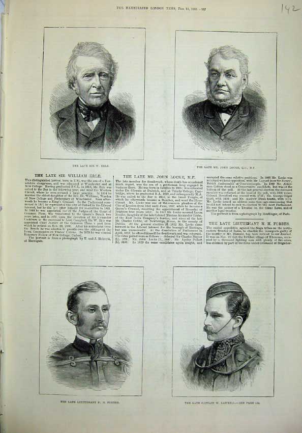 Old Antique Print 1880 Sir Erle John Locke Lawrell Lieutenant Forbes Men 19th