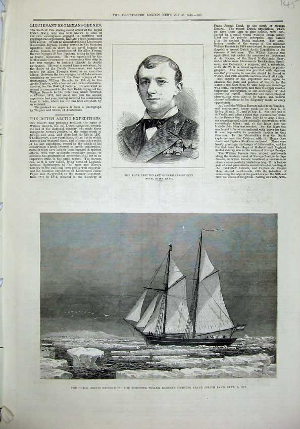 Old Antique Print 1880 Lieutenant Koolemans Beynen Schooner Ship Barents 19th