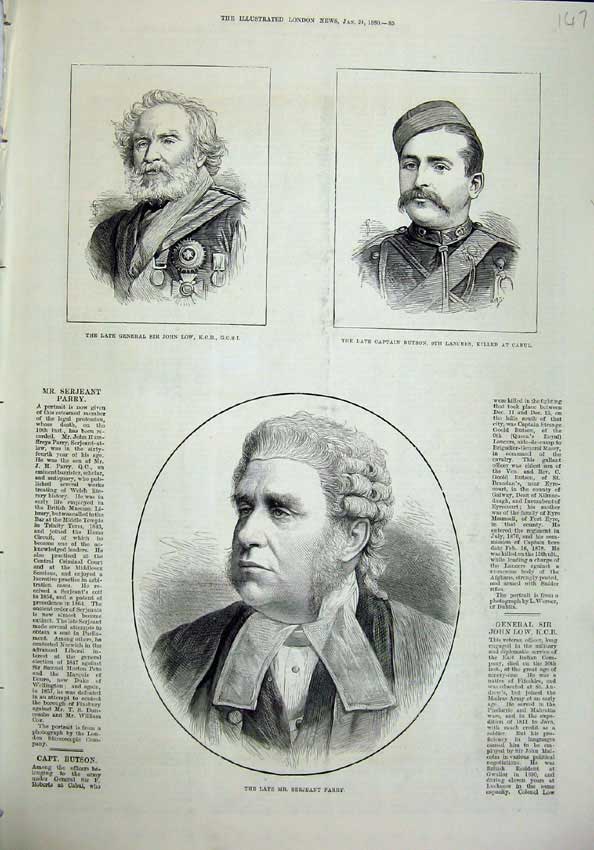 Old Antique Print 1880 John Low Captain Butson Lancers War Serjeant Parry 19th