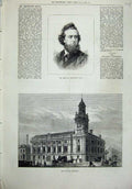Original Old Antique Print Portrait 1880 Hepworth Dixon Holborn Townhall 19th
