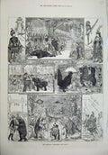 Original Old Antique Print 1880 Christmas Pantomimes Drury Gaiety Covent Garden