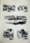 Original Old Antique Print 1880 London Hackney Camp Mitcham Common Latimer Wick