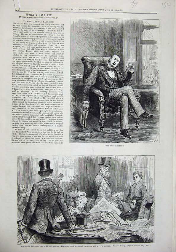 Original Old Antique Print 1880 People I Have Met Bachelor Rich Widow Doctor