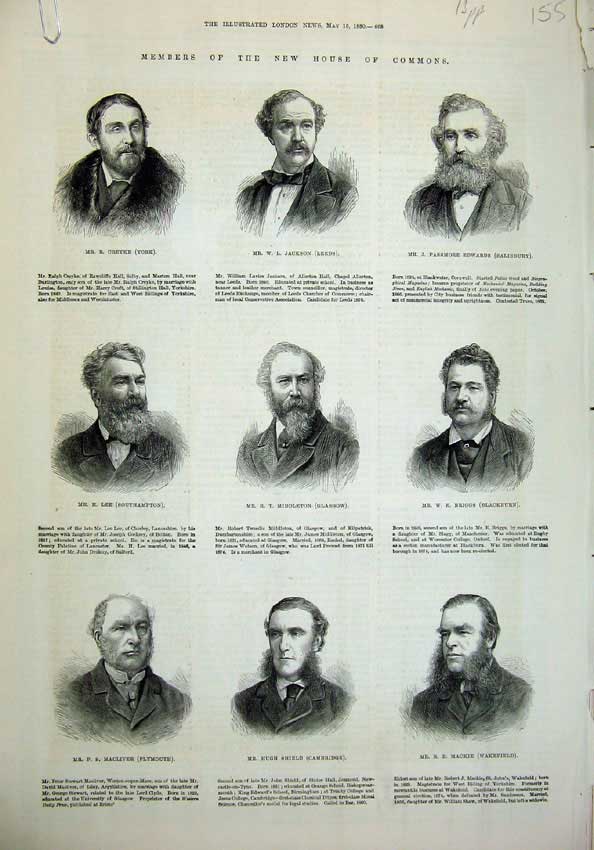 Old Antique Print 1880 Members House Commons Kensington Museum Thirteen 19th