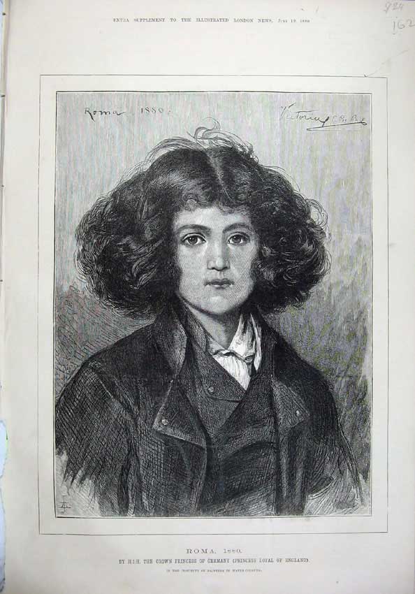 Old Antique Print 1880 Portrait Roma Crown Princess Germany England Art 19th